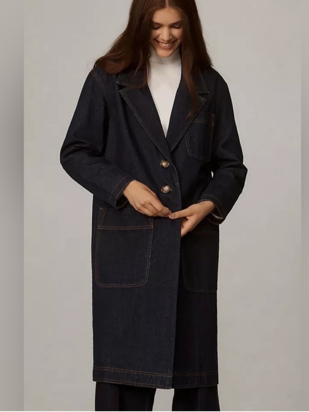Anthropologie Trench Coat Pilcro Polished Denim Women’s size Large